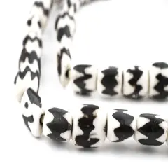 The Bead Chest Batik Bone Beads - Full Strand of Fair Trade African Beads (Small, Chevron Design)