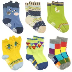 Wrapables Peek A Boo Animal Non-Skid Toddler Socks (Set of 6), Mix Small