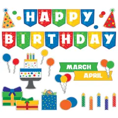 Carson Dellosa 106 pc Bundle of Birthday Decorations, Calendar Monthly Headers, Hats, Presents, Candles, Cake, and Balloon Cutouts for Party, Classroom, Bulletin Board, and Wall Decor