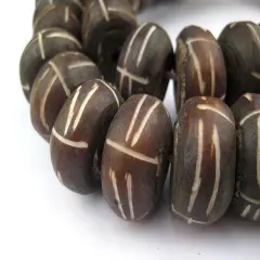The Bead Chest Carved Brown Bone Beads - Full Strand of Fair Trade Artisanal African Beads (Tribal)