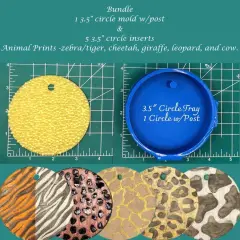 Bundle - 3.5" circle w/post and 5 animal print inserts - Silicone Freshie Mold