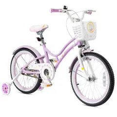 Babyjoy 18 Inch Kid Bike 95% Pre-Assembled Girls Bicycle with Training Wheels & Basket Age 6-9 Years Old Pink/Purple