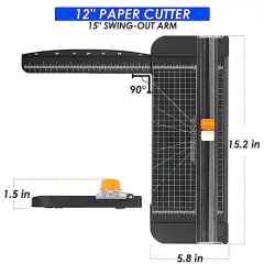 Paper Cutter 12 Inch Paper Trimmer with Scoring Blade, Paper Cutters for Cardstock Scrapbooking Tool with Automatic Security Safeguard and Side Ruler, Portable Paper Cutter for Crafting, Black