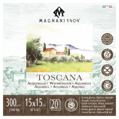 Magnani 1404 Toscana Rough 100% Cotton Watercolor Paper Pad, 20 Sheets, 140 lb, Acid-Free, UV Resistant, Deckled Edges, Vegan Sized Water Color Paper for Artists, Made in Italy