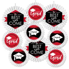 Big Dot of Happiness Red Grad - Best is Yet to Come - HangingRed Graduation Party Tissue Decoration Kit - Paper Fans - Set of 9