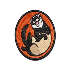 Silly Ferret on Back Multi-Color Embroidered Iron-On or Hook & Loop Patch Applique