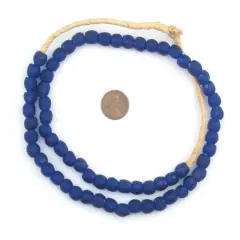 The Bead Chest&reg; African Recycled Glass Beads, 9mm - Full Strand Eco-Friendly Fair Trade Sea Glass Beads from Ghana Handmade Ethnic Round Spherical Tribal Boho Krobo Spacer Beads Cobalt Blue