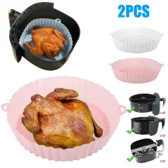 Air Fryer Silicone Pot Basket Liners Non-Stick Safe Oven Baking Tray Accessories White & pink