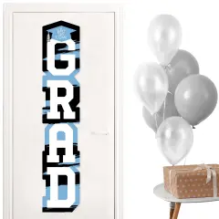 Big Dot of Happiness Light Blue Graduation Banner - Vertical Shaped Banner Decorations