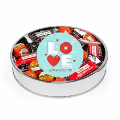 Valentine's Day Sugar Free Chocolate Gift Tin Large Plastic Tin with Sticker and Hershey's Candy & Reese's Mix - Love Arrow