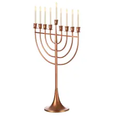 Modern Solid Metal Judaica Hanukkah Menorah 9 Branched Candelabra Brown