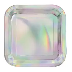 Iridescent Foil Square 9" Dinner Plates, 8ct