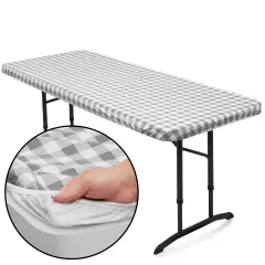 Lann's Linens Vinyl Tablecloth with Flannel Backing, Patterned - Fitted Waterproof Table Cover for Indoor / Outdoor Use