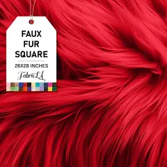 FabricLA | Faux Fur Fabric Square | 28" X 28" Inch Wide Pre-Cut Shaggy | Fake Fur Fabric | DIY, Craft Fur Decoration, Fashion Accessory, Hobby | Red