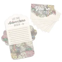 Big Dot of Happiness World Awaits - Fill-In Cards - Travel Themed Party Fold and Send Invitations - Set of 8