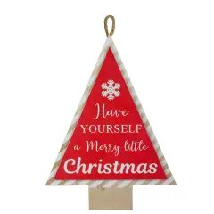 Northlight 16&rdquo; Red and White Merry Little Christmas Tree Wooden Hanging Wall Sign
