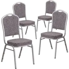 Emma and Oliver 4 Pack Crown Back Stacking Banquet Chair HerringboneFa/Silver