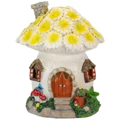 Northlight 7.25" Solar Lighted Flower House Outdoor Garden Statue Brown