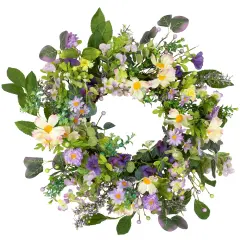 Northlight Daisy and Mixed Foliage Floral Spring Wreath - 24" - Purple