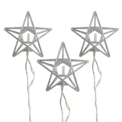 PENN Sparkling Glittered Star Christmas Light Set - Warm White - 6.6' Silver Wire - 10ct Clear