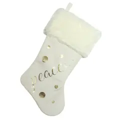 Northlight 19" Ivory White Gold Foil "Peace" Christmas Stocking with White Faux Fur Cuff
