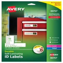 Avery Easy Align Self-Laminating ID Labels, Permanent Adhesive, 1-1/32" x 3-1/2", 250 Labels (00757)