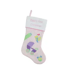 Northlight 18.5" Pink and White "Baby's First Christmas" Embroidered Stocking