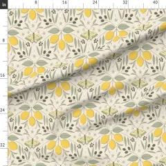 Various Fabrics by the Yard or Fat Quarter Yellow Butterfly Damask Olive Lemon Botanical Italy Pastel Colors Mediterranean Tree Large Scale Citrus Moth Insects Custom Printed Fabric by Spoonflower