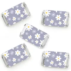 Big Dot of Happiness Purple Daisy Flowers - Mini Candy Bar Wrapper Stickers - Floral Party Small Favors - 40 Count