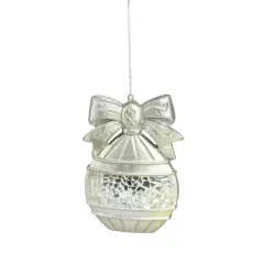 Melrose 4" Metallic Silver Mosaic Glass Disk Christmas Ornament