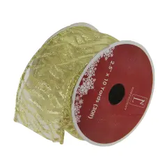 Northlight Pack of 12 Sparkling Gold Lines Wired Christmas Craft Ribbons - 2.5" x 120 Yards