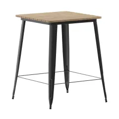 Merrick Lane Dryden Indoor/Outdoor Bar Top Table, 31.5" Square All Weather Poly Resin Top with Steel base Brown/Black