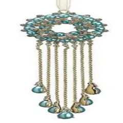 Allstate 7.5" Gold and Turquoise Green Rhinestone Embellished Medallion Christmas Ornament