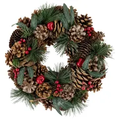 Northlight Green Mixed Foliage and Apple Artificial Christmas Wreath, 13.75-Inch, Unlit Red
