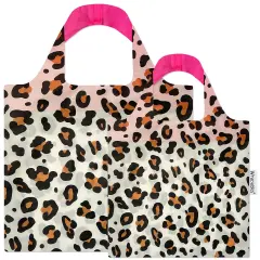 Wrapables Large & Small Allybag Foldable & Lightweight Reusable Grocery Bags (Set of 2) Leopard Beige