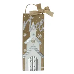 Northlight 12.5 White Church and Snowflakes with Metal Noel Wooden Christmas Wall Decoration Brown