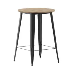 Merrick Lane Dryden Indoor/Outdoor Bar Top Table, 30" Round All Weather Poly Resin Top with Steel base Brown/Black