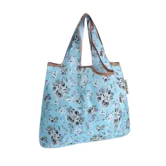 Wrapables Small Foldable Tote Nylon Reusable Grocery Bags Gray Floral