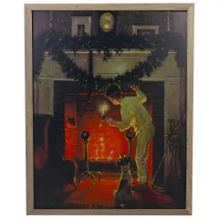 Northlight 19" Lighted Norman Rockwell 'Is He Coming?' Christmas Wall Art Black