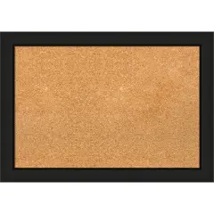 Midnight Black Narrow Wood Framed Corkboard, Natural Cork