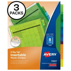 Avery Big Tab Insertable Plastic Dividers, 8 Tabs, 3 Sets of 11901