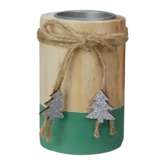 Northlight 4" Green and Natural Wood Christmas Tea Light Candle Holder Beige