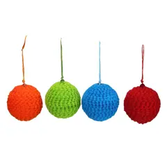 Raz Set of 4 Vibrantly Colored Knitted Christmas Ball Ornaments 2.5&rdquo; (63.5mm) Blue
