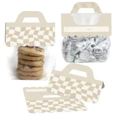 Big Dot of Happiness Tan Checkered Party - DIY Clear Goodie Favor Bag Labels - Candy Bags with Toppers - Set of 24