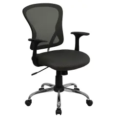 Emma and Oliver Mid-Back Mesh Swivel Task Office Chair with Chrome Base and Arms Dark Gray