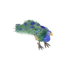 Northlight Standing Peacock Tail Feathers Christmas Decoration - 13" - Green and Blue