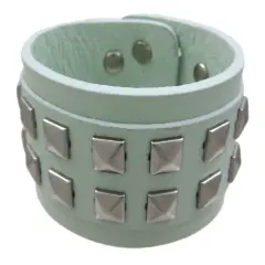 Gray Leather 2 Row Pyramid Studded Wristband Wrist Band