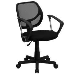 Emma and Oliver Mid-Back Mesh Swivel Task Office Chair with Curved Square Back and Arms Black