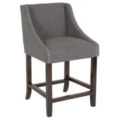 Merrick Lane Taylorsville 24 Inch Counter Height Stool with Nailhead Trim Dark Gray Fabric