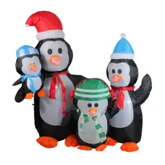 Northlight Lighted Inflatable Penguin Family Outdoor Christmas Decoration - 5' Black